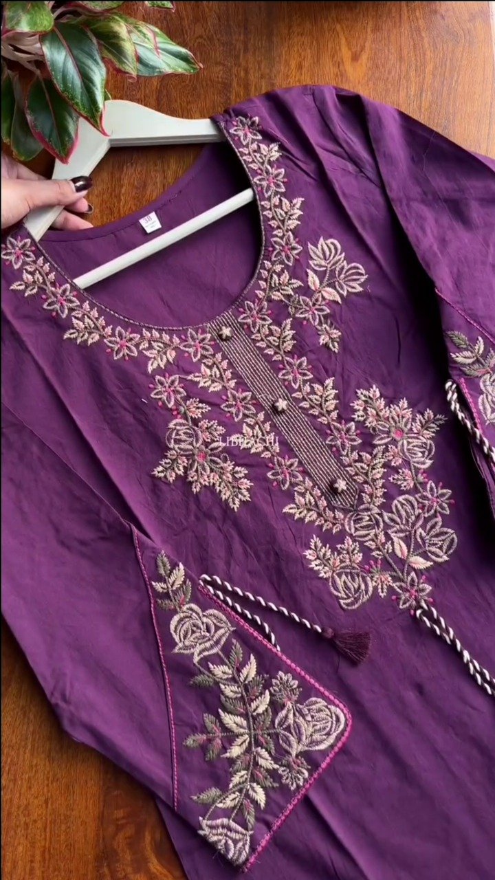 Burgundy Embellished Cotton Blend Straight Suit Set With Dupatta