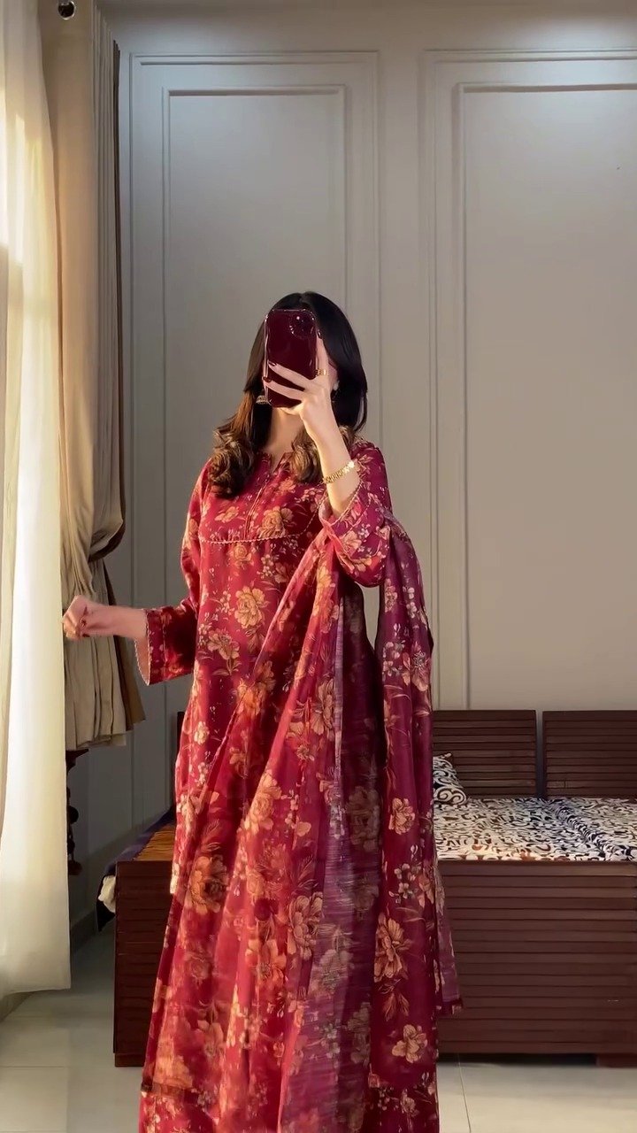 Women Cotton Rayon Kurta Palazzo Dupatta Set