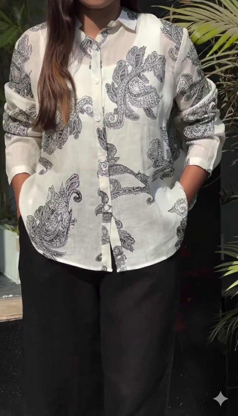 Floral Print Cotton Shirt Style Top With Pent - Image 2