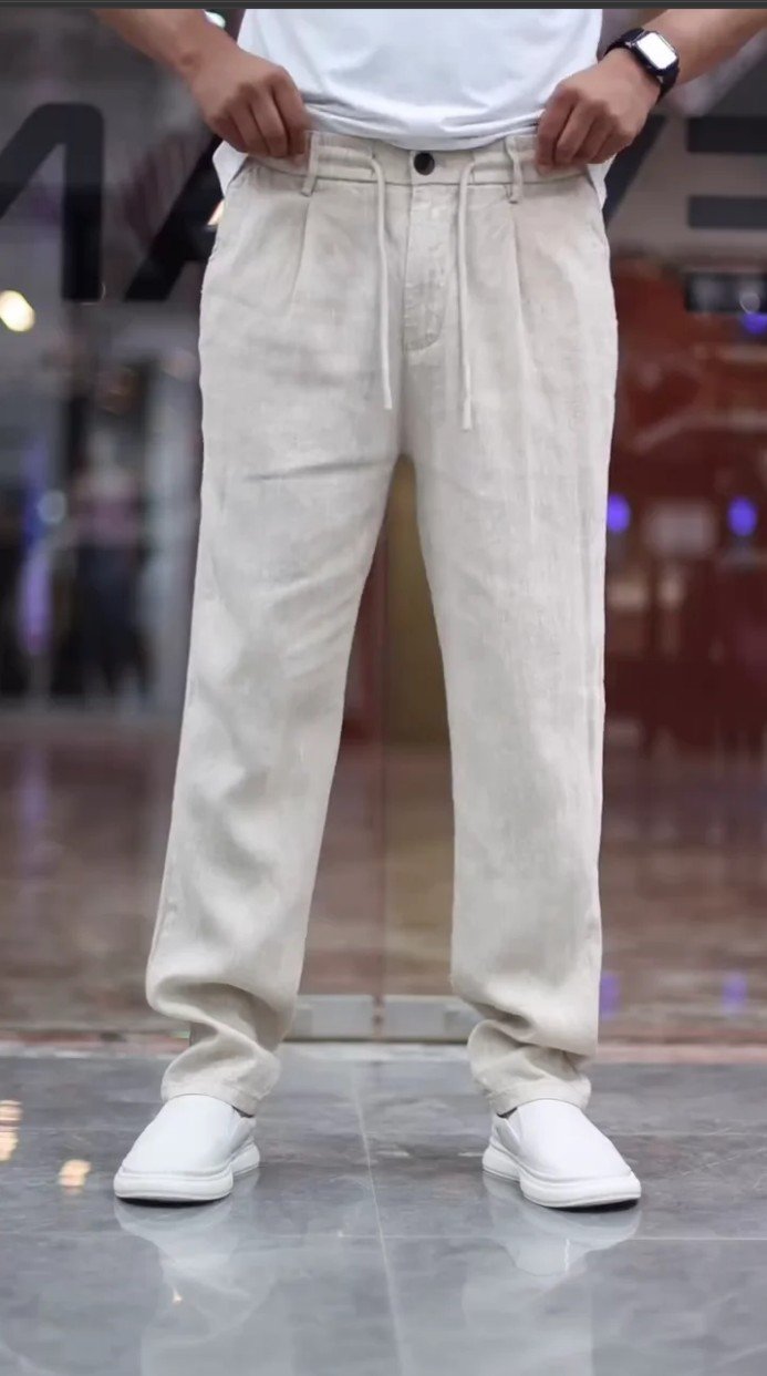 Men's Lifestyle Co Linen Relaxed-Fit Regular Trousers Pent