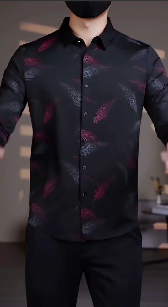 Men’s Printing Long Sleeve Turn-Down Collar Cardigan Shirt - Image 3