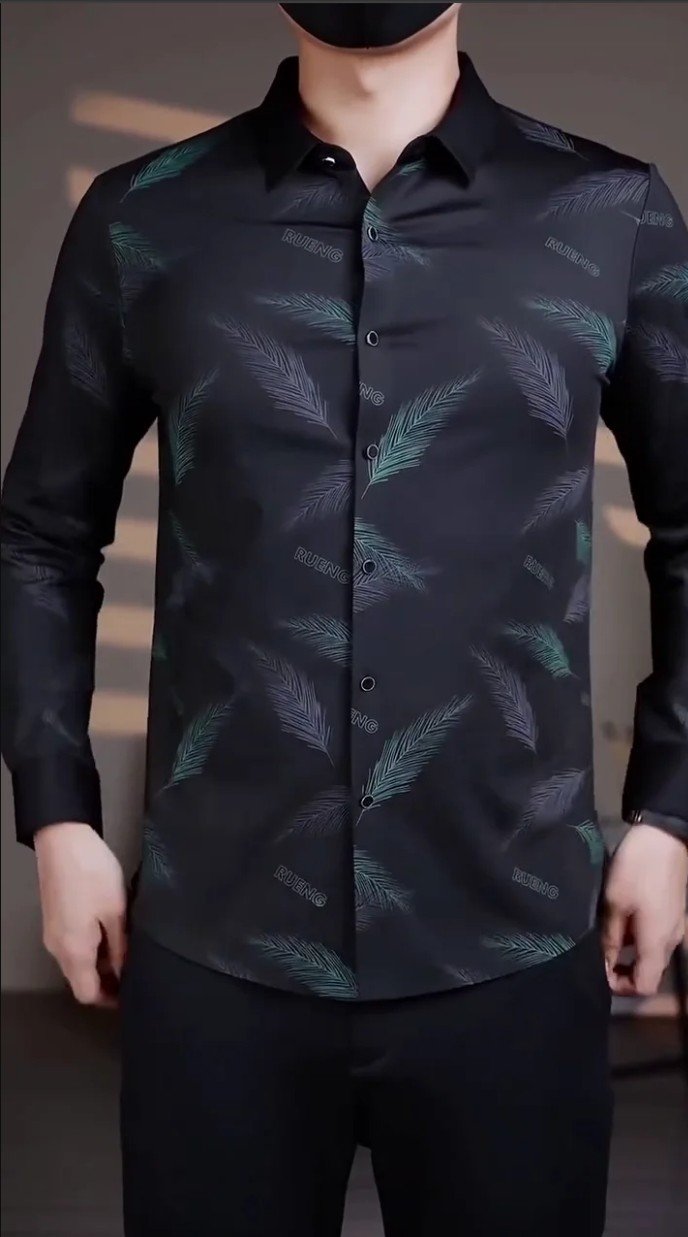 Men’s Printing Long Sleeve Turn-Down Collar Cardigan Shirt